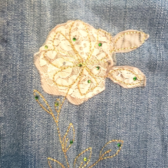 Z. Cavaricci Floral Embroidered Applique Lace Rhinestone Bootcut Jeans size 10 - Picture 12 of 15
